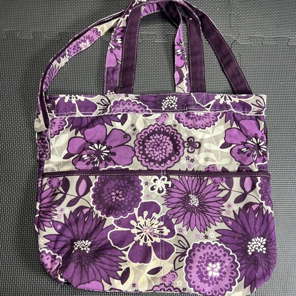 thirty-one Handbags - Thirty-One Retro Metro Shoulder Bag Purple Floral Canvas Tote